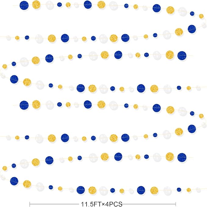 Royal Blue Gold White Party Polka Dot Garland Dark Blue Glitter Gold White - Image 2