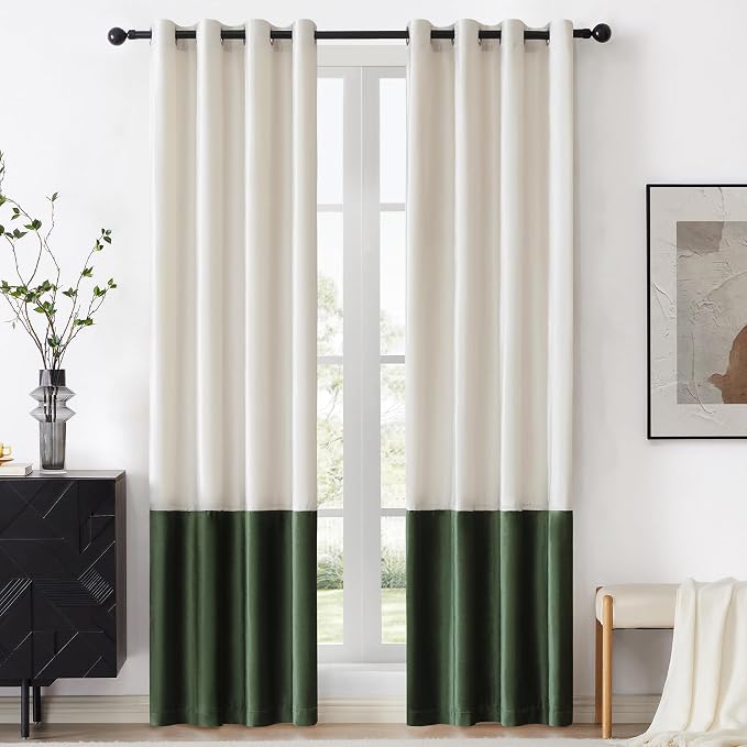BULBUL Luxury Ivory Green Curtains 84 inches by ModernShinyVelvetCurtains