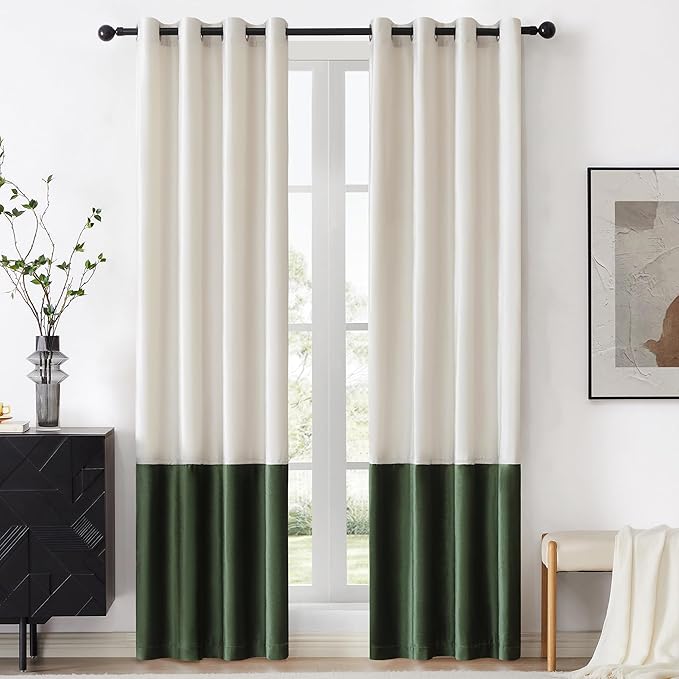 BULBUL Luxury Ivory Green Curtains 90 inches by ModernShinyVelvetCurtains