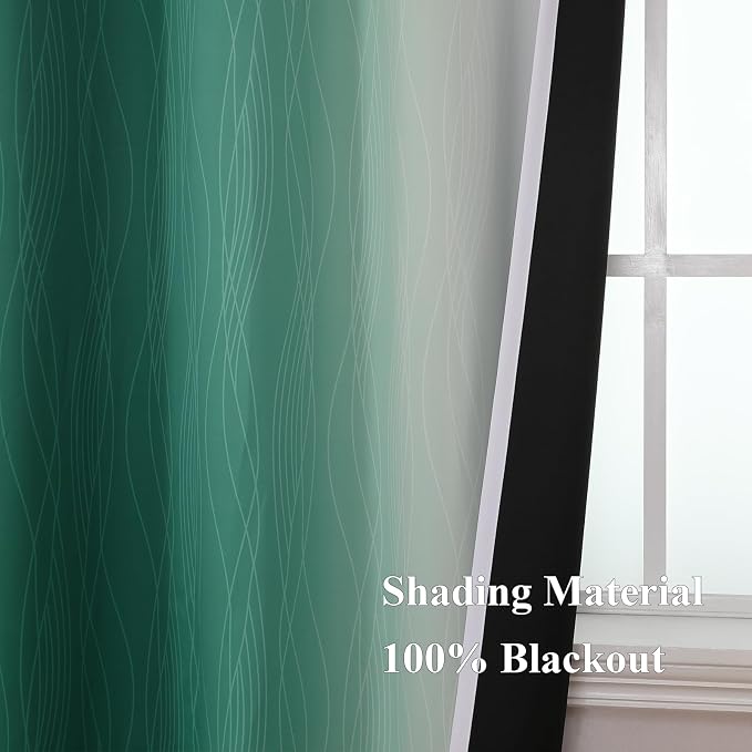 Green and Greyish White Ombre Blackout Curtains 90 Inch Length 2 Panels Set - Image 5