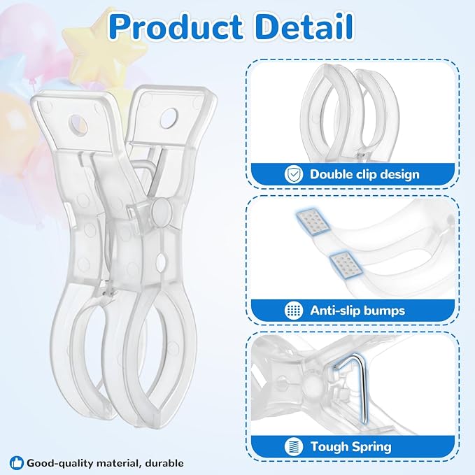 EMART 20 Pack Balloon Arch Clips Plastic Clear Large Towel Clips 3.5 Inch Heavy - Image 6