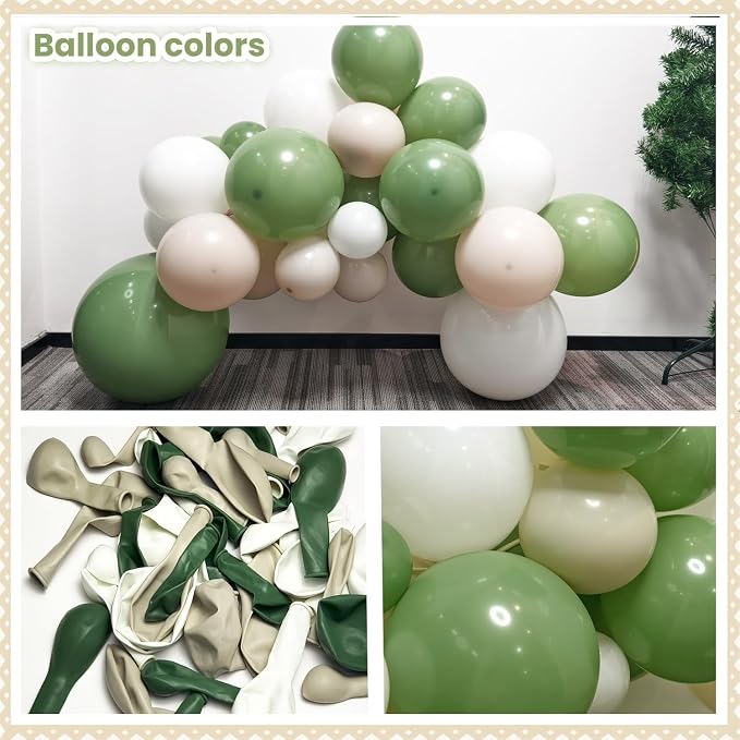 CROSSFINGERS Sage Green White Balloon Garland Arch Kit - Image 3