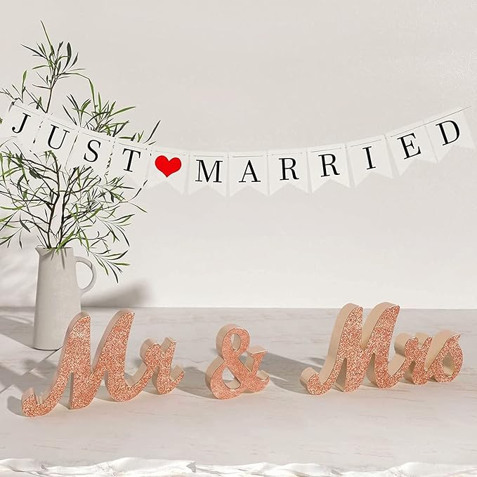VIOPVERY Wooden Mr & Mrs Wedding Sign - Image 7