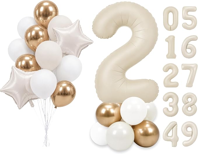 PartyWoo Number Balloons 40 Inch White Number 2 Kit 25pcs by PartyWoo