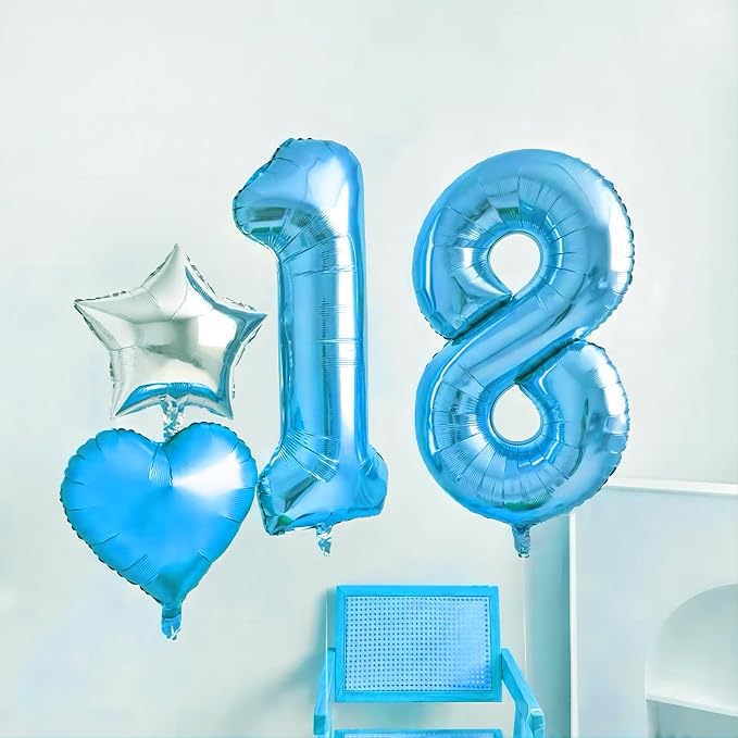 40 Inch Blue Number Balloons, Helium Mylar Foil Number Balloons - Image 5