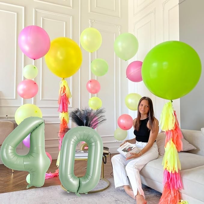 TONIFUL 40 Inch Sage Green Large Number 0 Balloon - Image 3