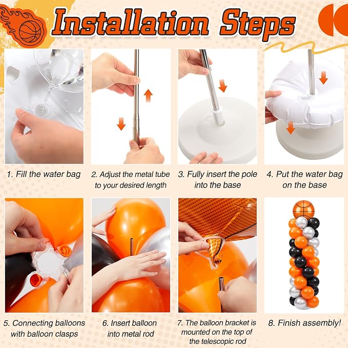 Yalikop 2 Sets Basketball Party Balloon Column Stand Kit - Image 3
