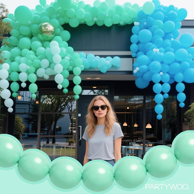 PartyWoo Light Green Linking Balloons 100pcs 6 Inch Mint Link Balloons | - Image 2