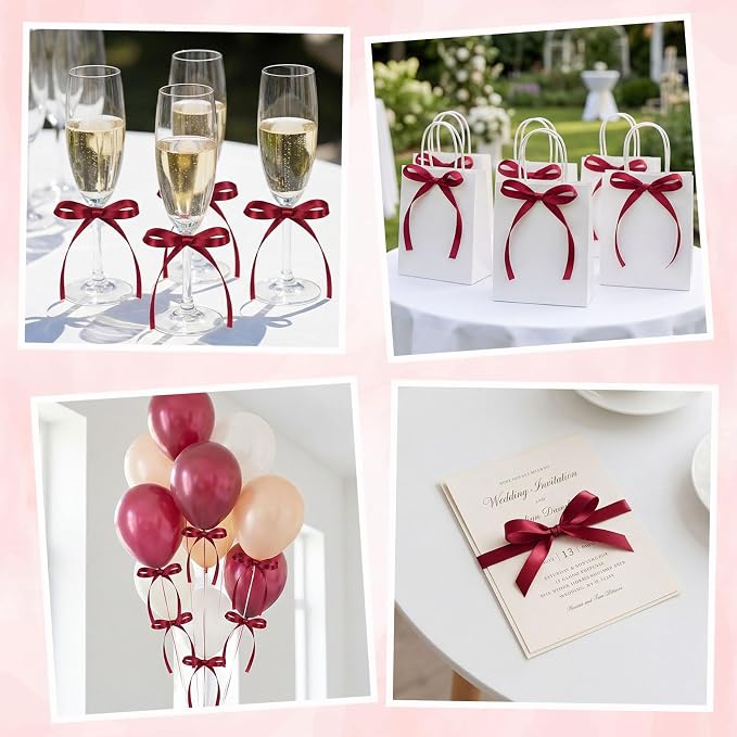 30 Pack Bow Cake Toppers Wine Red Ribbon Bows - Image 6
