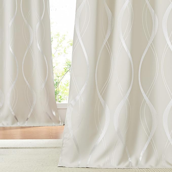 NICETOWN Blackout Curtains for Bedroom, Foil Printed Wave Lines Energy Saving by NICETOWN
