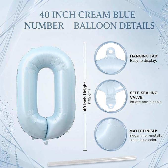 Baby Blue Number 10 Balloon 40 Inch, Sky Pastel Foil Set Party Supplies | Chic - Image 4