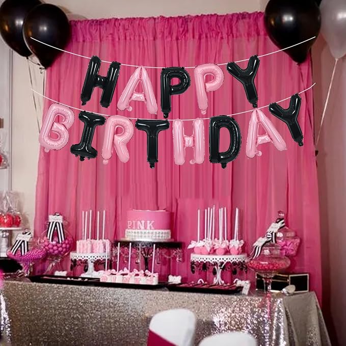 TONIFUL Black and Pink Happy Birthday Balloon Banner Decor - Image 5