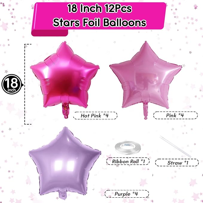 Purple Pink Star Foil Balloons Set, 18 Inch 12 Pcs Lavender Pink Pentagram - Image 2