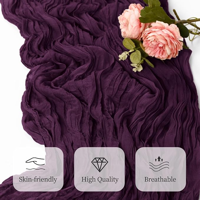 6 Pack Dark Purple Cheesecloth Table Runner 17x108 Inch Semi Sheer Boho Gauze - Image 3