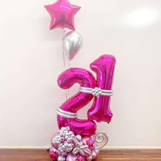 Hot Pink 21 Number Balloons, 40 Inch Giant Number 21 Balloons Foil Mylar Helium - Image 6
