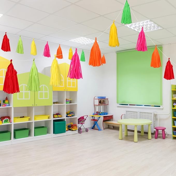 Fullhawl 45 Pcs Colorful Tassel Garland Decorations Tissue Paper Tassel Banner - Image 4