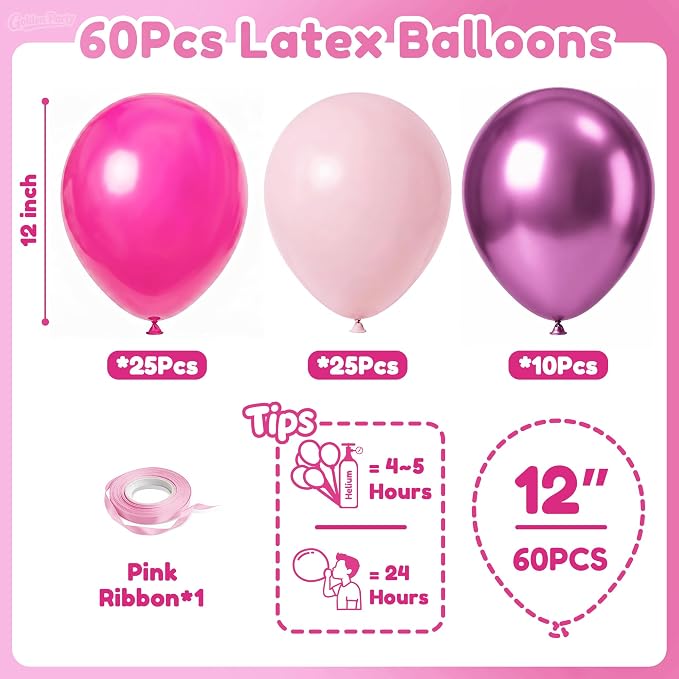 Pink Balloons, Metallic Pink, Light Pink Balloons - Image 2