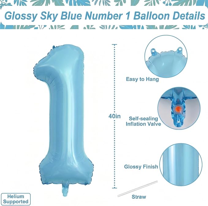 Pearlescent Blue Number 11 Balloon 40 Inch, Large Light Blue Foil 11th Birthday - Image 4