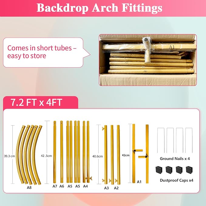 7.2 FT Metal Arch Backdrop Stand, Party Balloon Arch Stand | Dustproof caps - Image 8