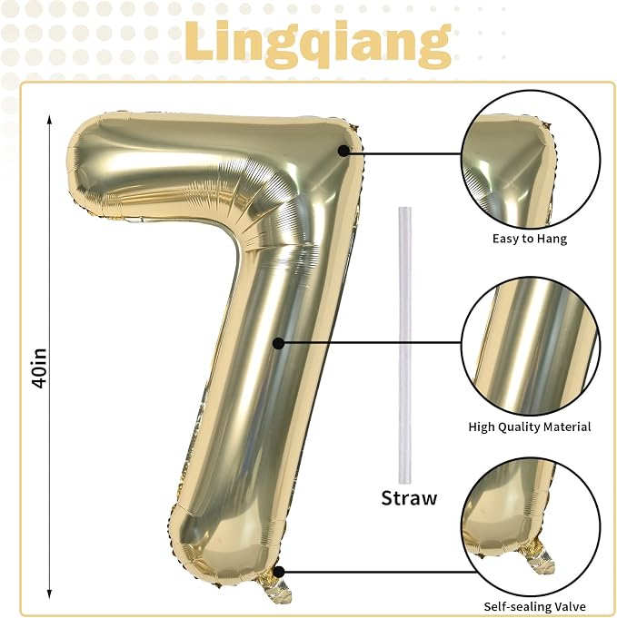 Champagne Gold Number 70 Birthday Balloons, 40 Inch Large Light Gold Foil - Image 2