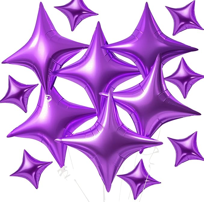 TONIFUL 30 Pcs Four Pointed Star Balloon 26In & 10In Purple Foil Balloon | by TONIFUL