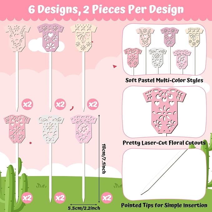 TICIAGA Cielito Lindo Bodysuit Wooden Picks Baby Shower Floral Vase Decor | - Image 2