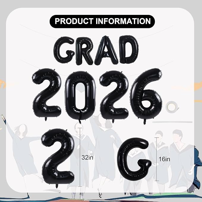 TONIFUL Graduation Balloons 16 Inch Black Grad Balloons 16 Inch Black Large - Image 2
