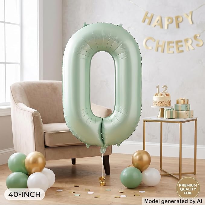 40 Inch Olive Green Number 0 Foil Balloon - Image 5