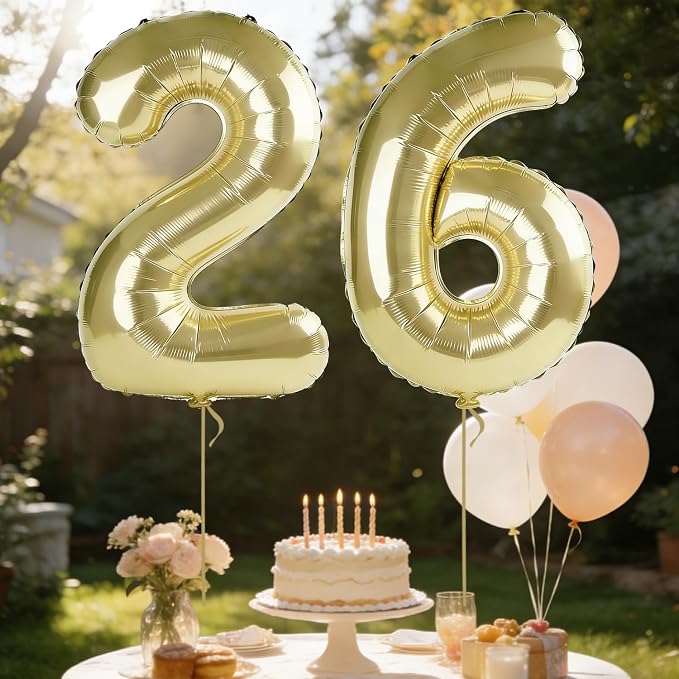40 Inch Number 26 Balloons for 26th Birthday Party Decorations, 0-100 Champagne - Image 3