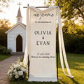 Personalized Wedding Welcome Banner Linen – Custom Names & Date, Elegant Fabric by Custom