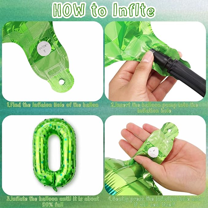 40 Inch Green Pixel Number 0 Balloon, Lime Green Large Foil Number Balloon - Image 4