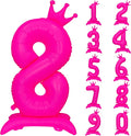 Fluorescent Pink Crown Number 8 Foil Balloon Neon Glow In The Dark Balloon | by YOIOZAIZAI