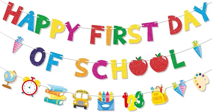 Happy First Day of School Banner, Back To School Decorations by GifloonOfficial