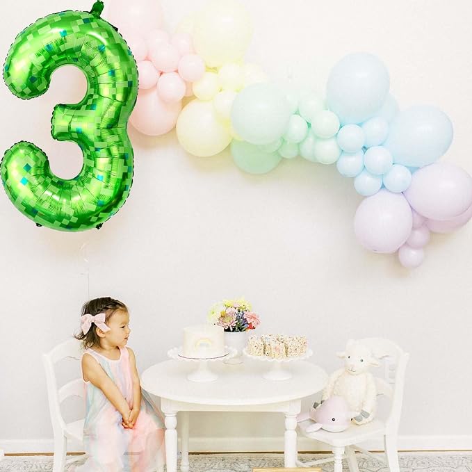 40 Inch Green Pixel Number 3 Balloon, Lime Green Large Foil Number Balloon 3rd - Image 2