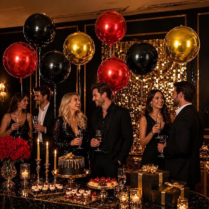 Red Black Gold Round Foil Balloons 9 pcs, Metallic Giant 4D Round Balloons 22 - Image 7