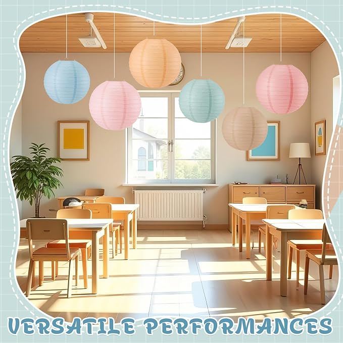 Hortsun 6 Pcs Colorful Hanging Paper Lanterns Party Decorations, Pastel - Image 5