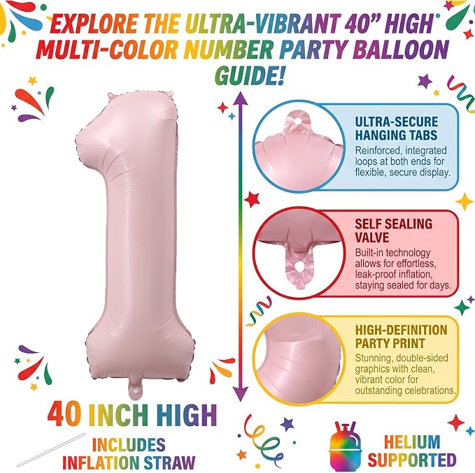 40 Inch Blush Pink Foil Number 1 Balloon - Image 2