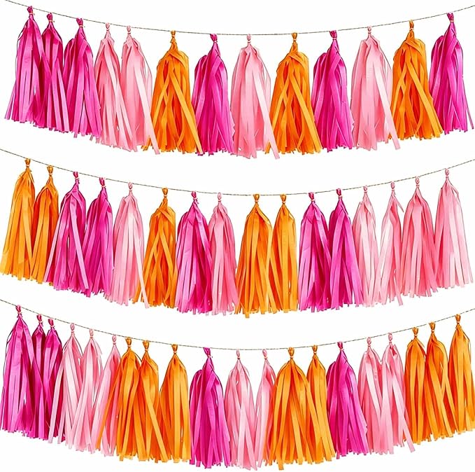 Hot Pink Orange and Pink Tissue Paper Tassels 30pcs, Adding Festive Whimsy to by Unknown