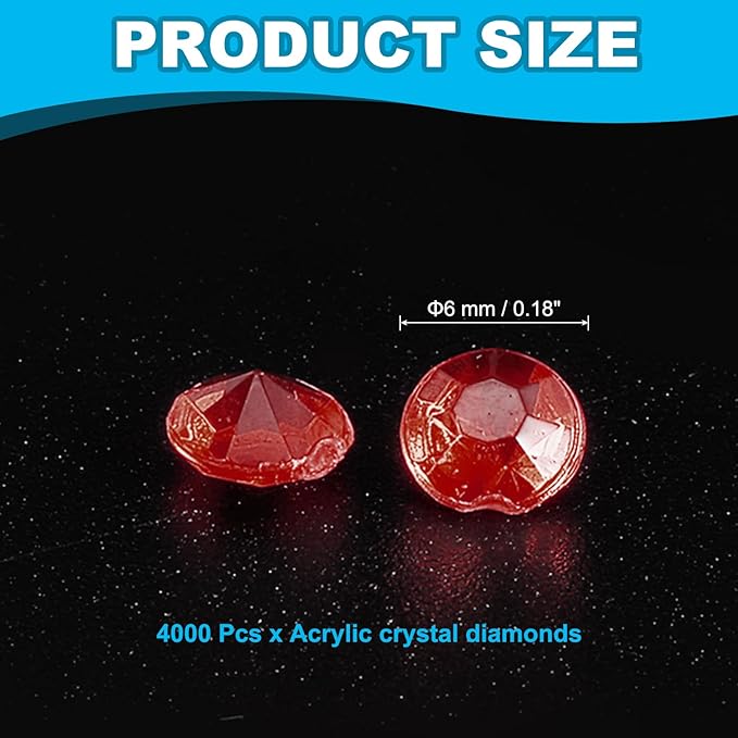 PATIKIL 4000 Pcs Wedding Table Scatter Confetti Crystals 6 mm Acrylic Diamonds Vase Fillers Gems for Table Centerpiece Decorations Party Vase Beads, Date Red