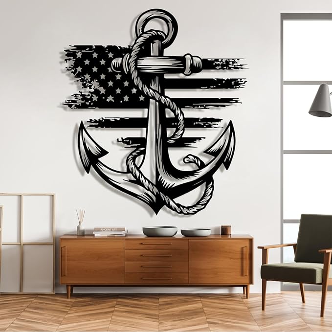 lunwall Metal Anchor Wall Decor, Anchor Metal Sign, Metal Anchor Decor, Anchor Metal Wall Art, Metal Nautical Wall Decor, Metal Wall Decor Coastal, Anchor Wall Decor (white, 30L x 27W / 76 x 69 cm)