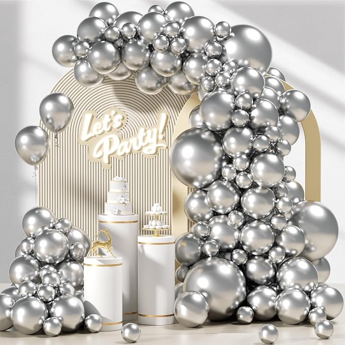 Awenztech 122pcs Metallic Silver Latex Balloons in 18 12 10 5 inches | Wedding by Awenztech