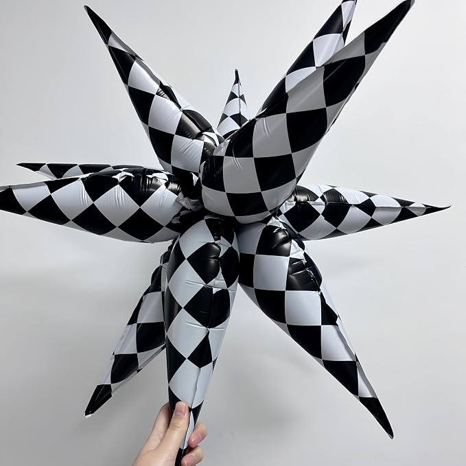 2 * 12 Pcs Black White Checkered Explosion Pointed Star Foil Balloons/Talladega - Image 5