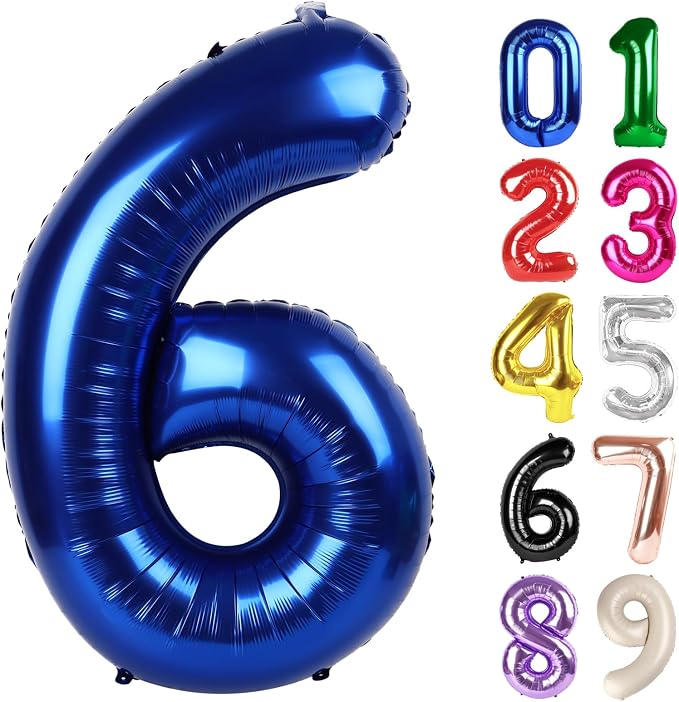 6 Balloon - Night Blue Birthday Number Balloons, 40 Inch Party Decorations | by ALPHADELTAPI