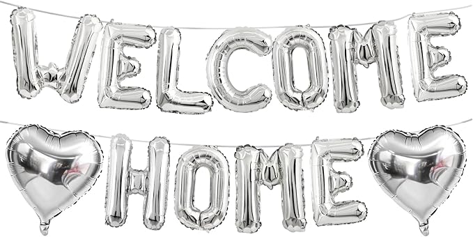 Welcome Home Balloons Silver, 16Inch Welcome Home Foil Balloons Banner by Xinvery
