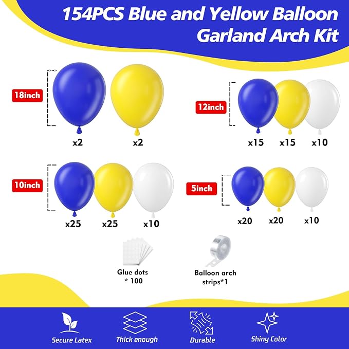 153Pcs Royal Blue and Yellow Balloon Garland Arch Kit - Image 2
