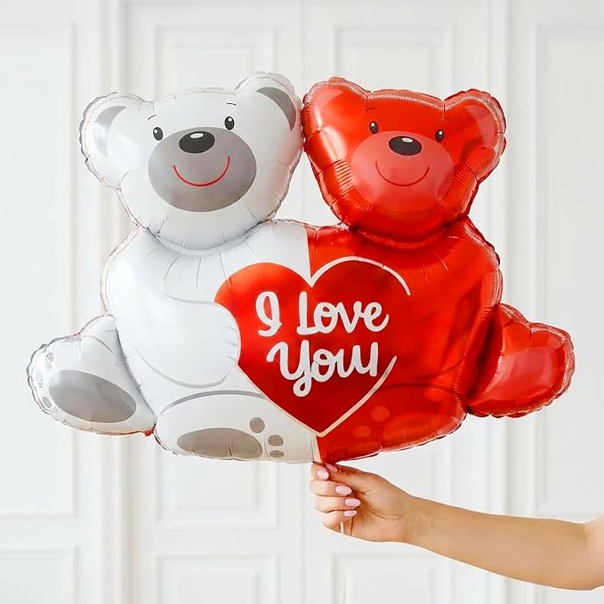 I Love You Balloons red gold balloon heart Little Bear mylar balloons red rose - Image 5