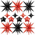 14pcs Black Red Star Balloons, Mixed Star Foil Balloon, 22Inch Explosion Stars by vibzox