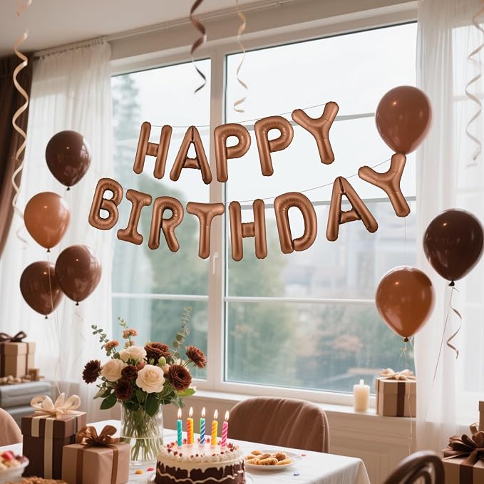 CANREVEL Happy Birthday Banner Decorations + Sign Balloons, Chocolate | 13pcs - Image 4