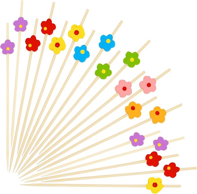 100PCS Colorful Flower Cocktail Picks 4.7 Inch, Fancy Toothpicks by KFJBPB