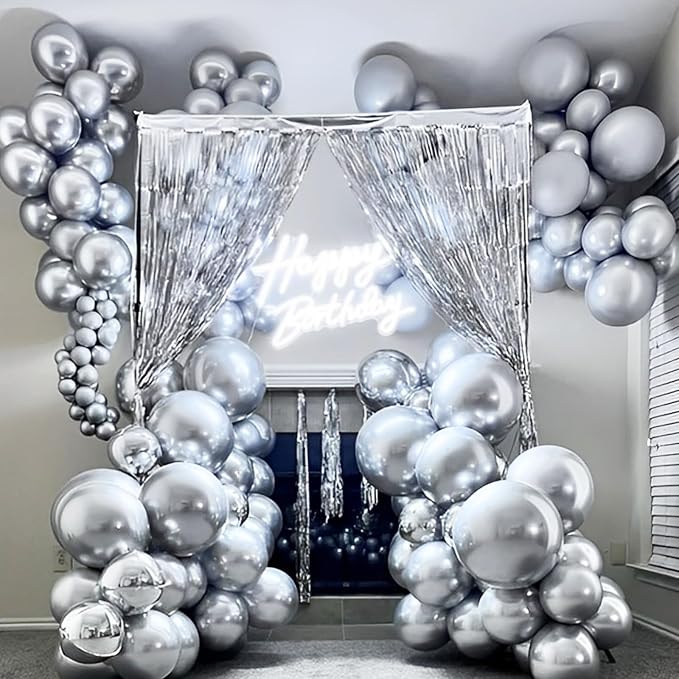 Voircoloria 90pcs Metallic Silver Balloons Arch Kit, 18 12 10 5 Inch | - Image 7